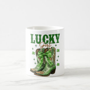 Lycklig Tjej Westernstövlar St Patrick’s Day Kaffemugg