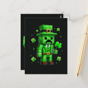 Lycklig Tomte Roligt St Patricks Dag Videospel Vykort