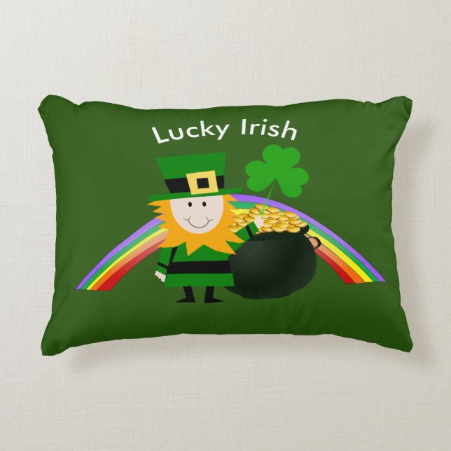 Lycklig Tomte St Patrick's Day Kudd Prydnadskudde (Framsidan)