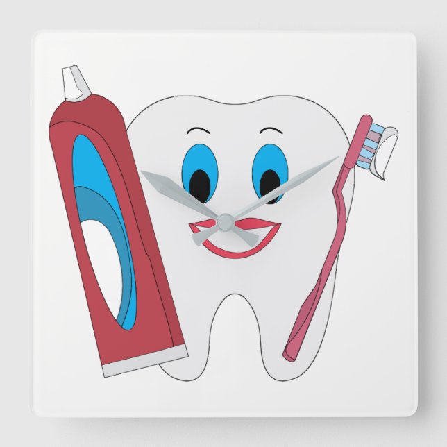 Lycklig Tooth Fyrkantig Klocka (Framsida)