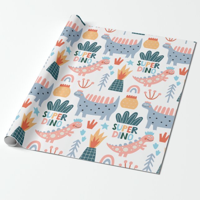 Lycklig Toppen Dino Presentpapper (Utrullad)