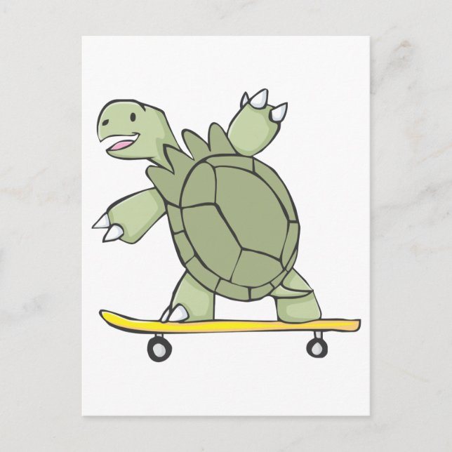 Lycklig Tortoise Riding Skate Board Vykort (Framsida)