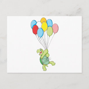 Lycklig Tortoise som flyger på ballonger Vykort