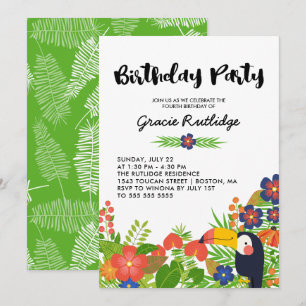 Lycklig Toucan Tropical Barns födelsedag Party Inbjudningar