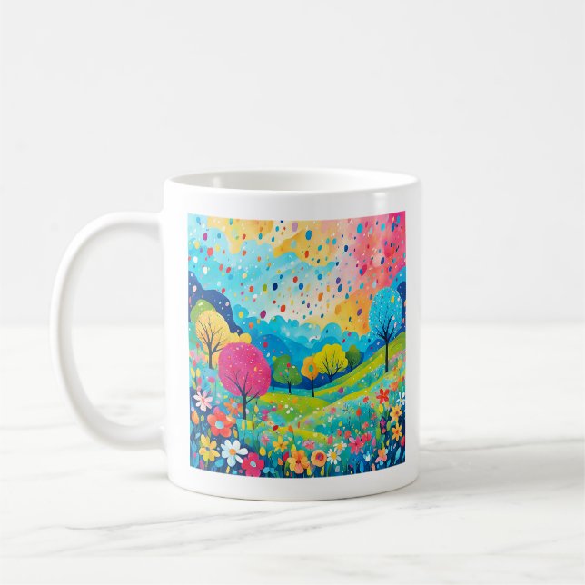 Lycklig Träd och blommor, naturblåsskjorta, Kaffemugg (Vänster)