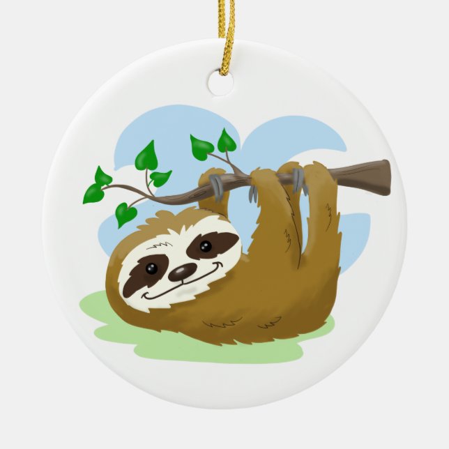 Lycklig Träd Sloth Ceramic Ornament (Framsidan)