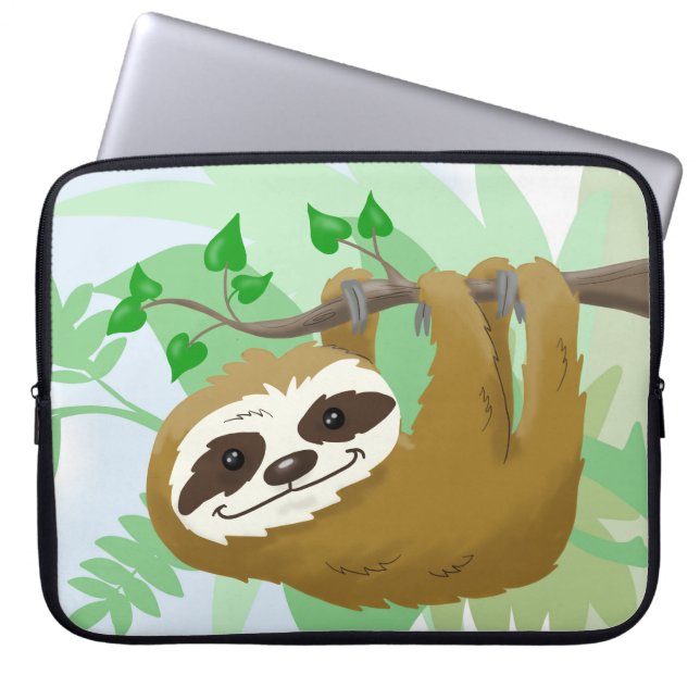 Lycklig Träd Sloth Laptop Fodral (Framsidan)
