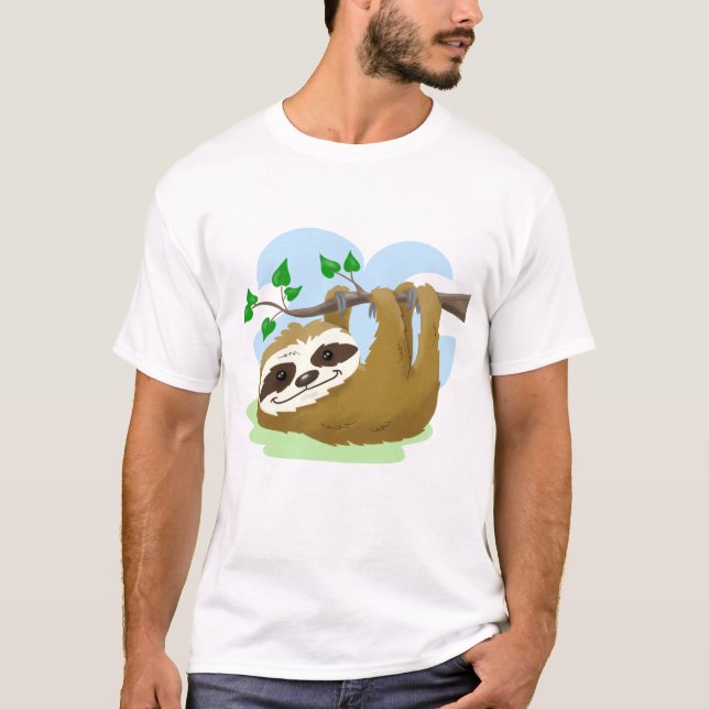 Lycklig Träd Sloth T Shirt (Framsida)