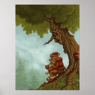lycklig trädfantasiaffisch poster