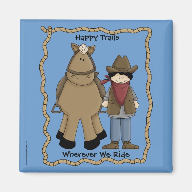 Lycklig Trails Cowboy & Horse - Westerna Humor Magnet (Framsidan)