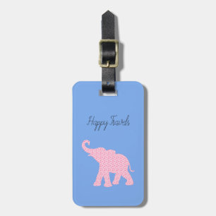 Lycklig Travels Rosa Elephant-Art Unique Luggage T Bagagebricka