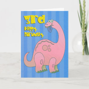 Lycklig Tredje födelsedag Rosa Dinosaur Kort