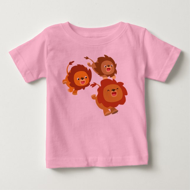 Lycklig Trio Cute Tecknad Lejon Baby T-Shirt (Framsida)