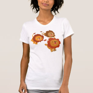 Lycklig Trio Cute Tecknad Lejon Kvinnor T-Shirt