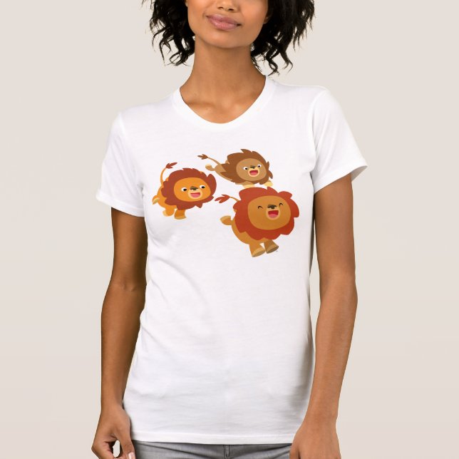 Lycklig Trio Cute Tecknad Lejon Kvinnor T-Shirt (Framsida)