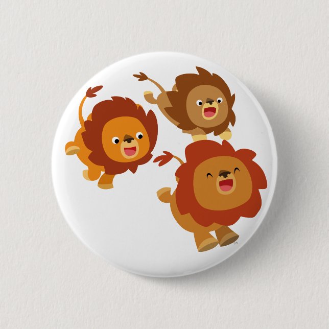Lycklig Trio of Cute Tecknad Lejon Button Badge Knapp (Framsida)