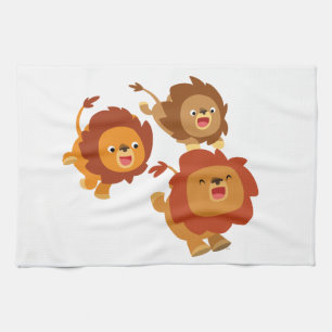 Lycklig Trio of Cute Tecknad Lejon Kitchen Towel Kökshandduk