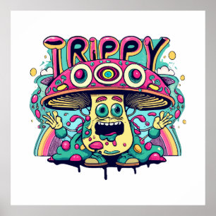 Lycklig Trippy Mushroom Poster