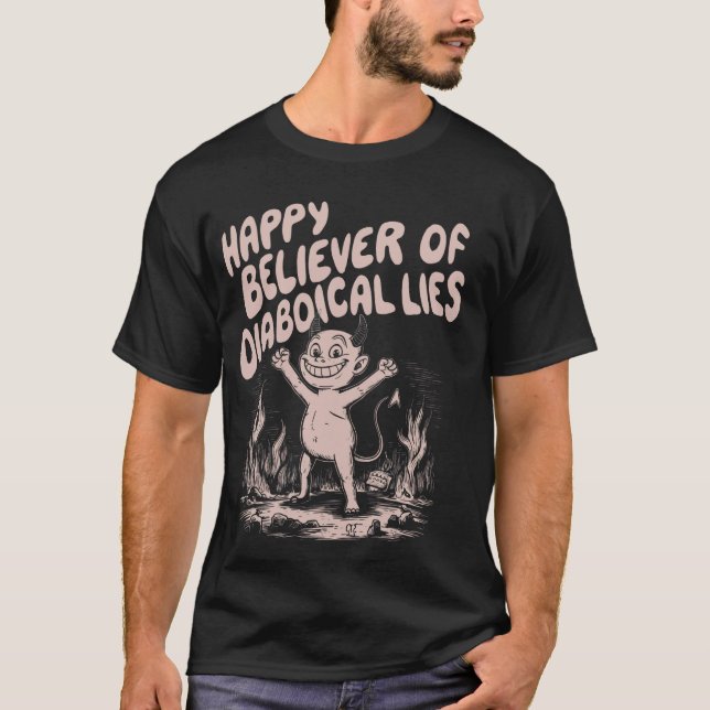 Lycklig troende för djävulska Liggra 1 T Shirt (Framsida)