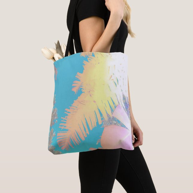 Lycklig Tropical Vibes Handflatan Träd Tote Bag Tygkasse (Närbild)