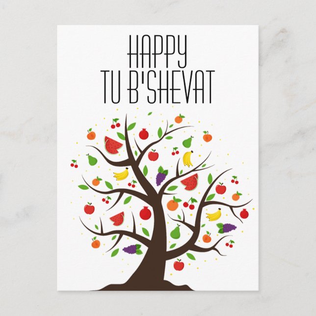 Lycklig Tu B'Shevat Fruit Träd Vykort (Framsida)