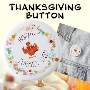 Lycklig Turkiet-dagen Roligt Thanksgiving Turkiet Knapp