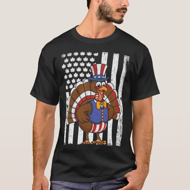 Lycklig Turkiet-dagen, Thanksgiving, USA flagga, p T Shirt (Framsida)