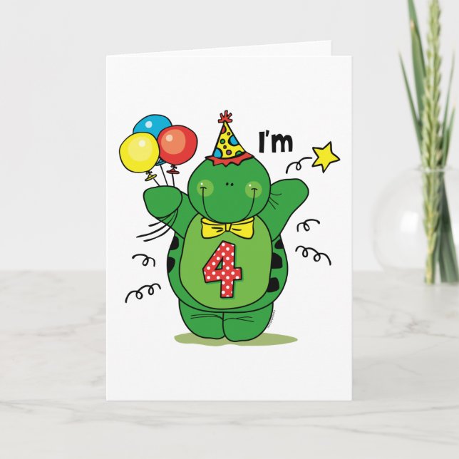Lycklig Turtle 4e födelsedagen Kort (Framsida)