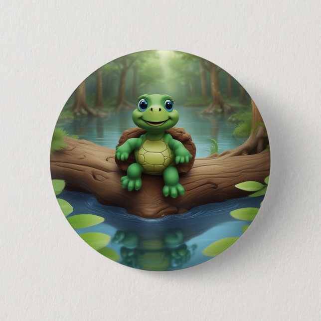 Lycklig Turtle Birthday Button Knapp (Framsida)