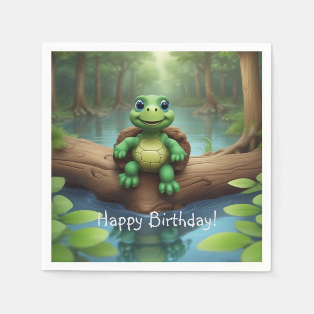 Lycklig Turtle Birthday Pappersservett (Framsidan)