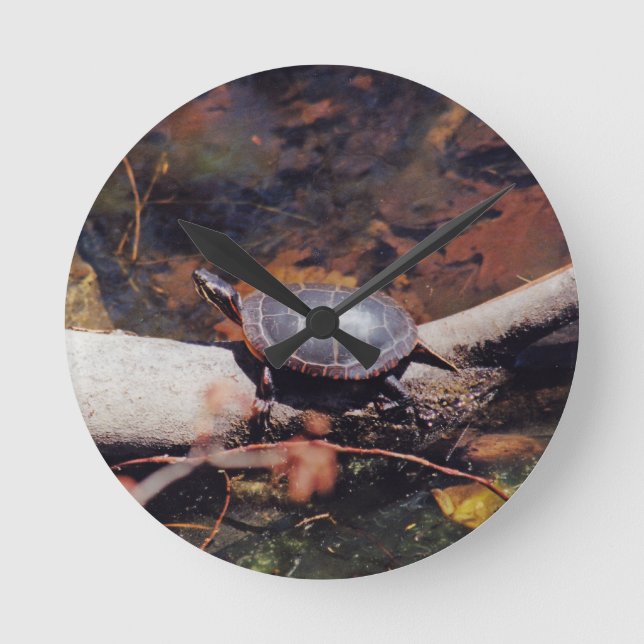 Lycklig Turtle Rund Klocka (Framsida)