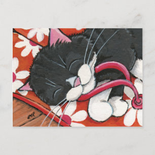 Lycklig Tuxedo Cat Asov på ett par av Flinflip flo Vykort