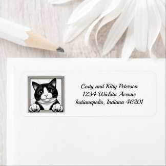 Lycklig Tuxedo Cat Return-adressetikett Returadress Etikett