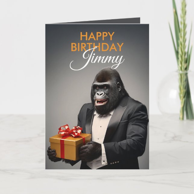 Lycklig Tuxedo Gorilla Funny Birthday Kort (Framsida)