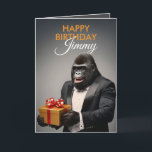 Lycklig Tuxedo Gorilla Funny Birthday Kort<br><div class="desc">Daper gorilla i en tuxedo är redo att leverera leenden och en speciell gåva i stil.</div>