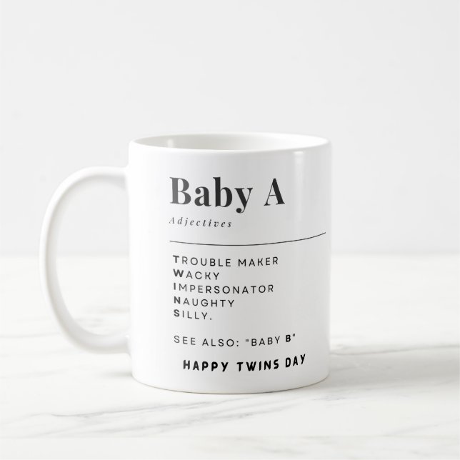 Lycklig Twillingar Dag Baby A och Baby B Kaffemugg (Vänster)