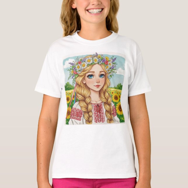 Lycklig Ukrainska flicka Flower Wandeand T-Shirt (Framsida)