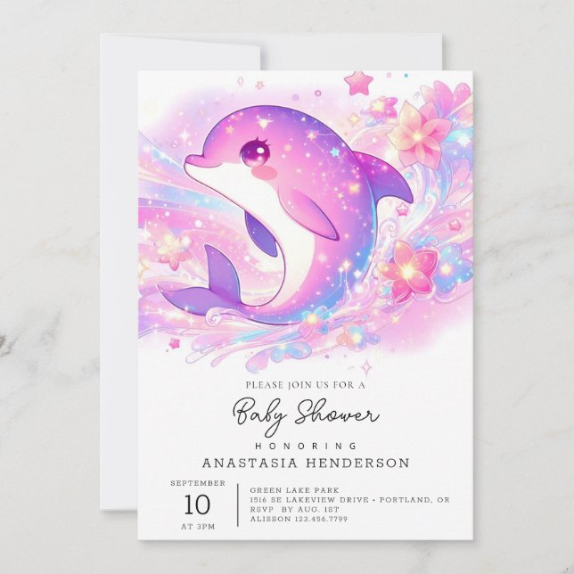 Lycklig under Sea Dolphin Baby Shower Inbjudningar (Framsida)