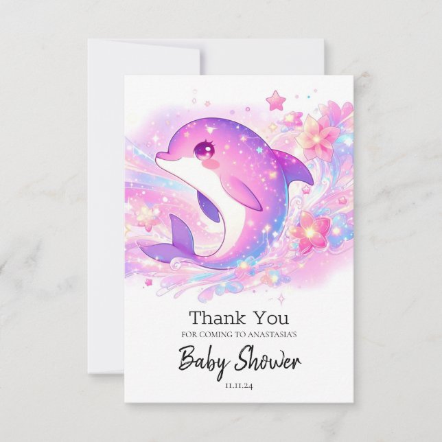 Lycklig under Sea Dolphin Baby Shower Tack Kort (Framsida)