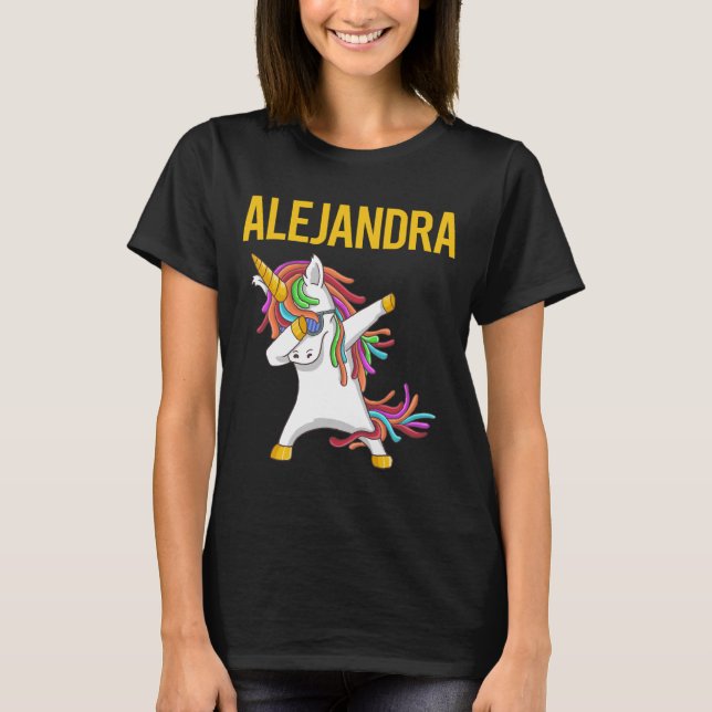 Lycklig Unicorn - Alejandra Namn T Shirt (Framsida)