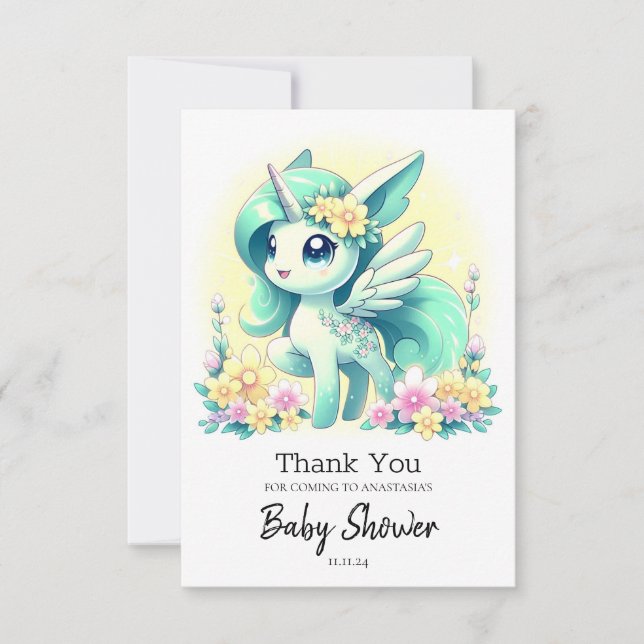 Lycklig Unicorn Baby Shower Tack Kort (Framsida)
