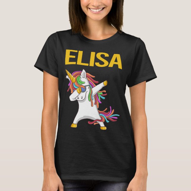 Lycklig Unicorn - Elisa Namn T Shirt (Framsida)