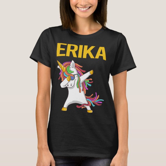 Lycklig Unicorn - Erika Namn T Shirt (Framsida)