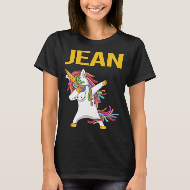Lycklig Unicorn - Jean Namn T Shirt (Framsida)