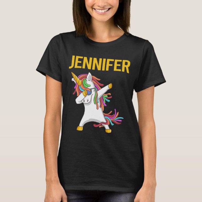 Lycklig Unicorn - Jennifer Namn T Shirt (Framsida)