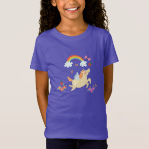 Lycklig Unicorn med regnbåge och blommor Tee Shirt
