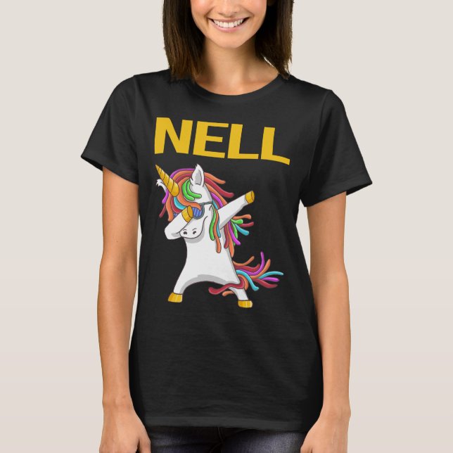 Lycklig Unicorn - Nell Namn T Shirt (Framsida)