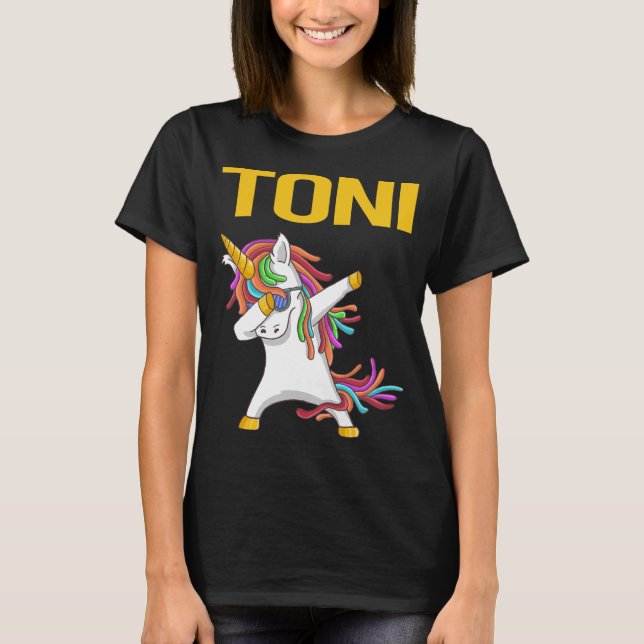 Lycklig Unicorn - Toni Namn T Shirt (Framsida)