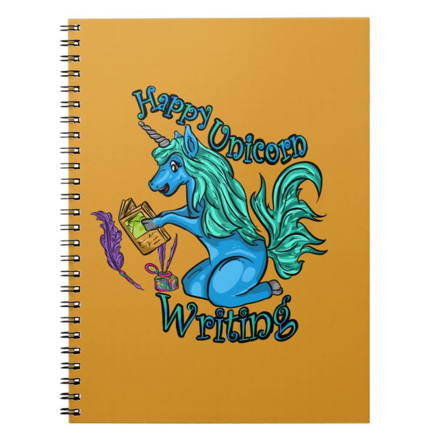 Lycklig Unicorn Writing Spiral Notebook Anteckningsbok (Framsidan)