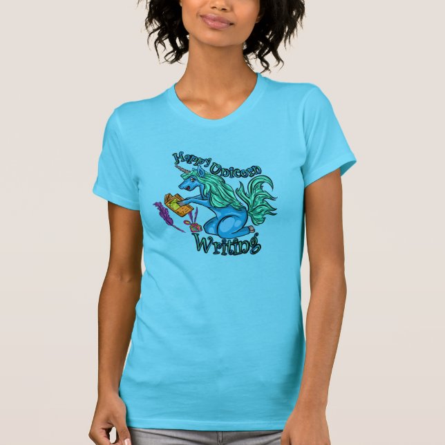 Lycklig Unicorn Writing T Shirt (Framsida)